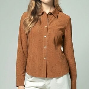 Christopher & Banks Brown Button Down Faux Suede Shirt / Jacket Size Small